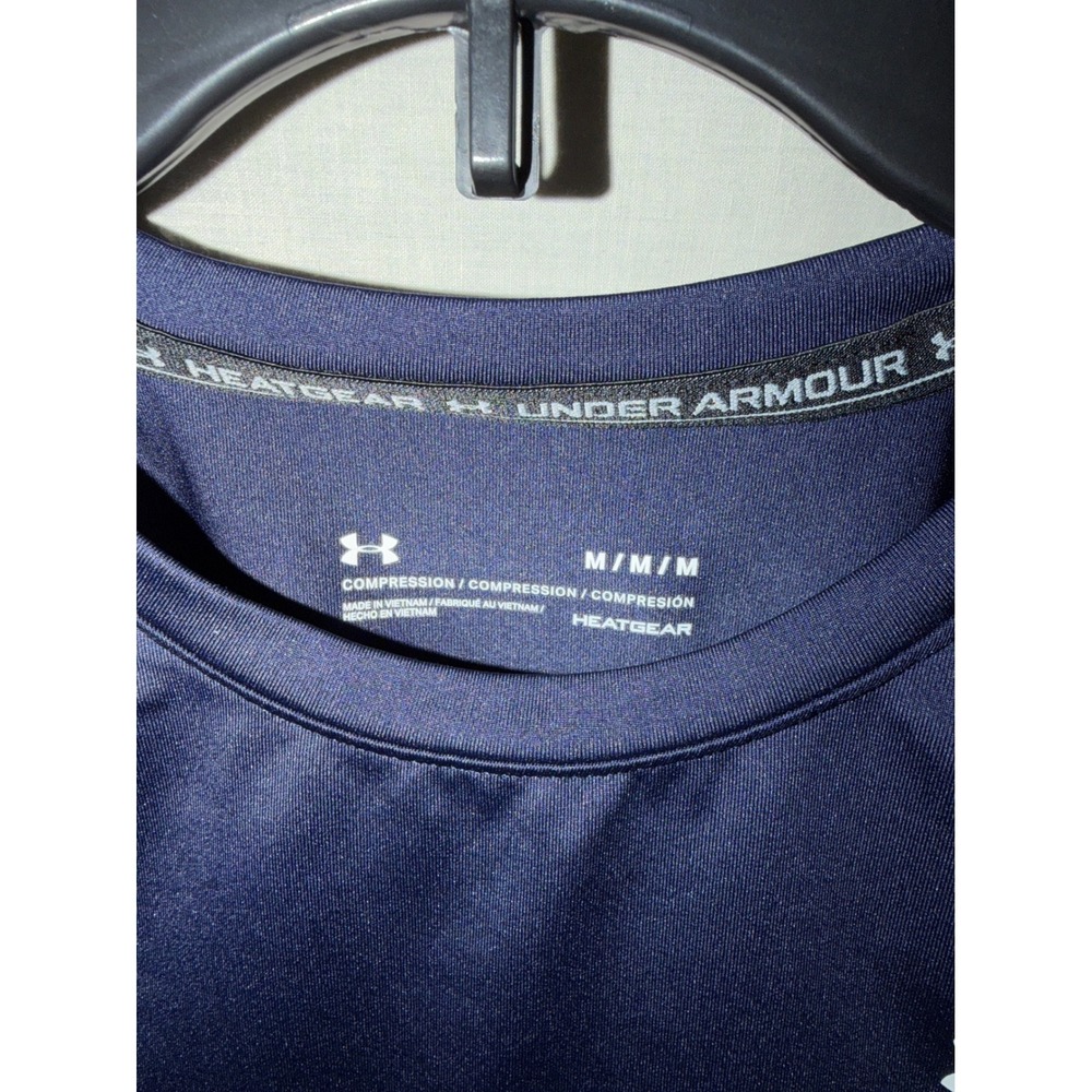 Under Armour HeatGear Compression Shirt Womens Medium Navy Blue Short Sleeve Tee - Picture 3 of 3